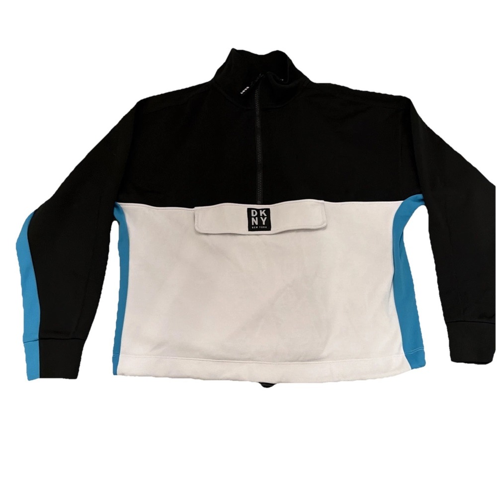 DKNY 1/2 Zip Sweat Jacket Women S Black White Athletic Gym Sportywear Sweatshirt